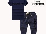 adidas 童裝 2017新款 黑字母三葉草印花休閒兒童套裝 深藍